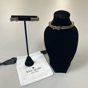Kate Spade Bow Earring and Bangle Black Confetti Sparkle